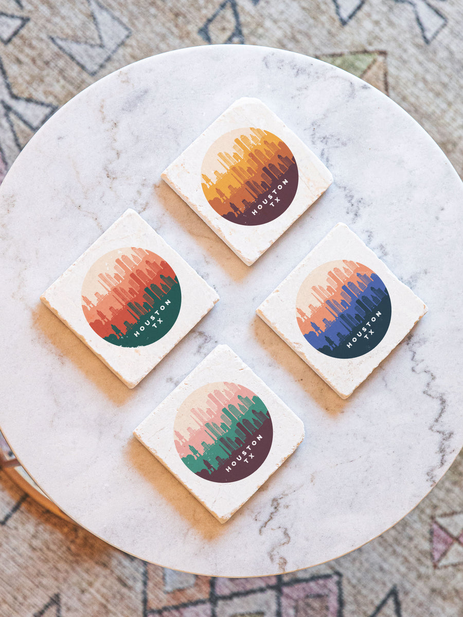 Houston, Texas, retro city skyline marble coasters ARCHd