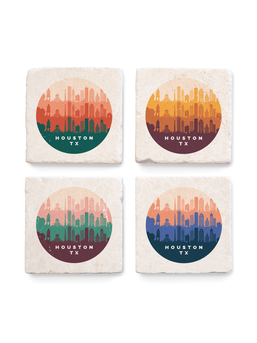 Houston, Texas, retro city skyline marble coasters ARCHd