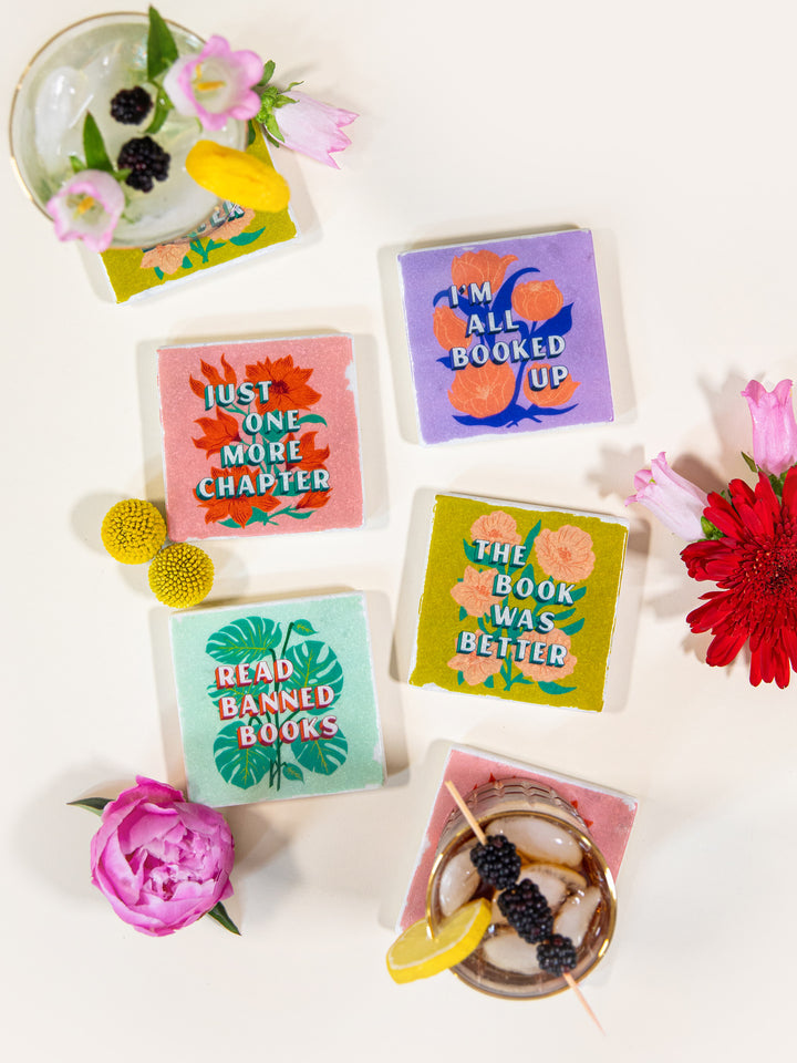 Book Lover Sayings - Bookish Marble Coaster Set of 4