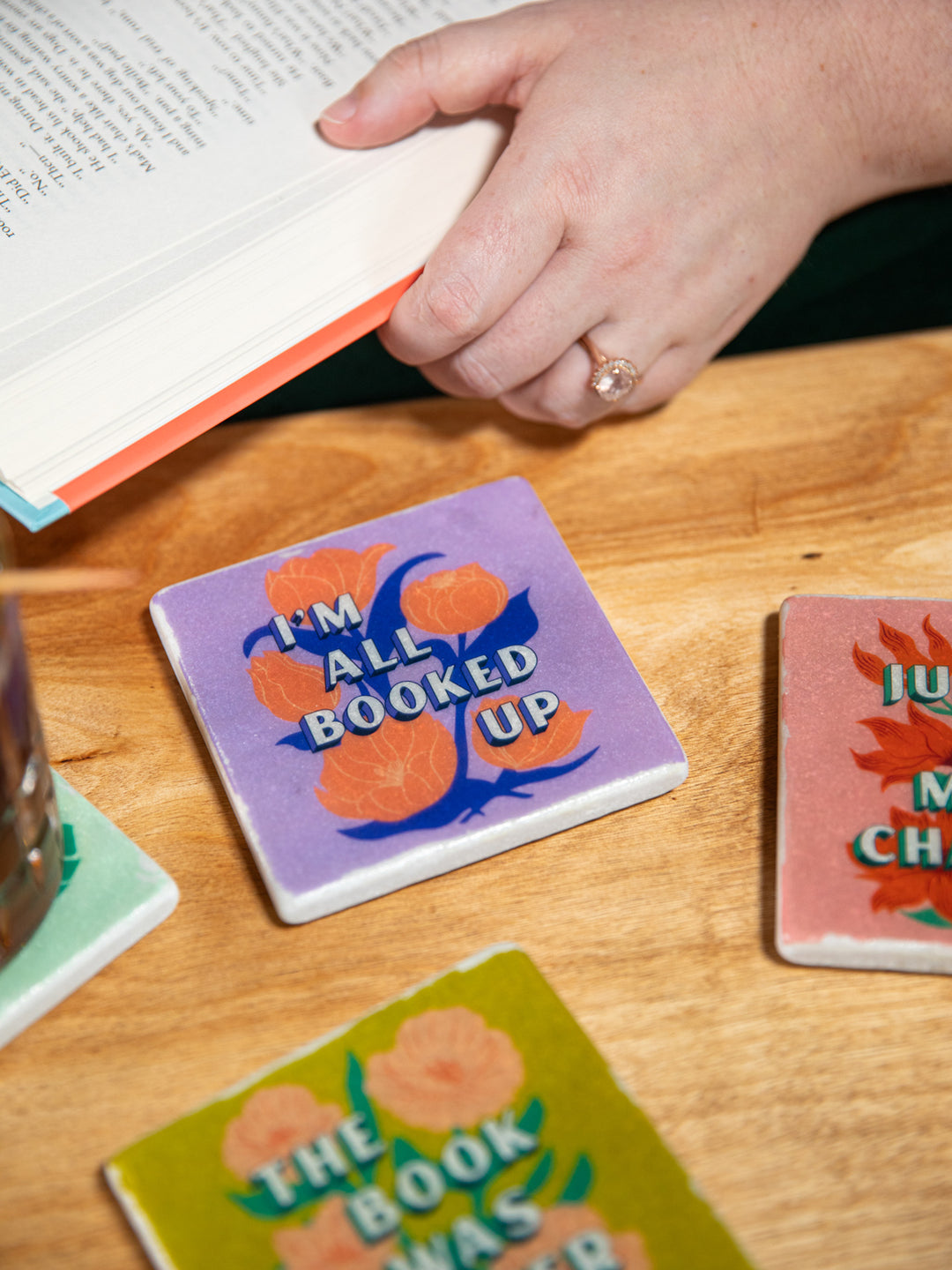 Book Lover Sayings - Bookish Marble Coaster Set of 4
