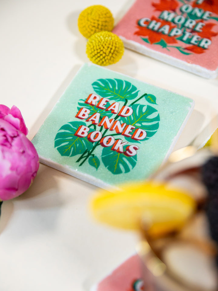 Book Lover Sayings - Bookish Marble Coaster Set of 4