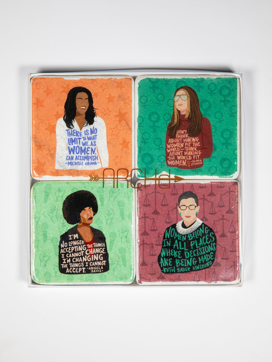 Iconic Women Quotes, Marble Coaster Set of 4, Mix-and-Match