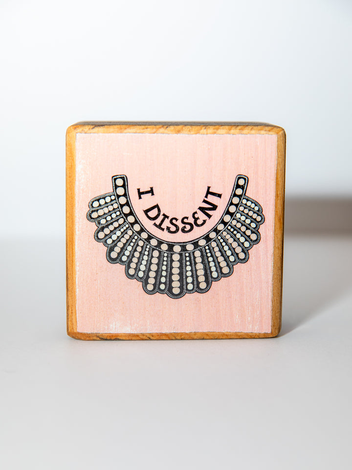 I Dissent, RBG Collar Illustration, Wood Mini Art