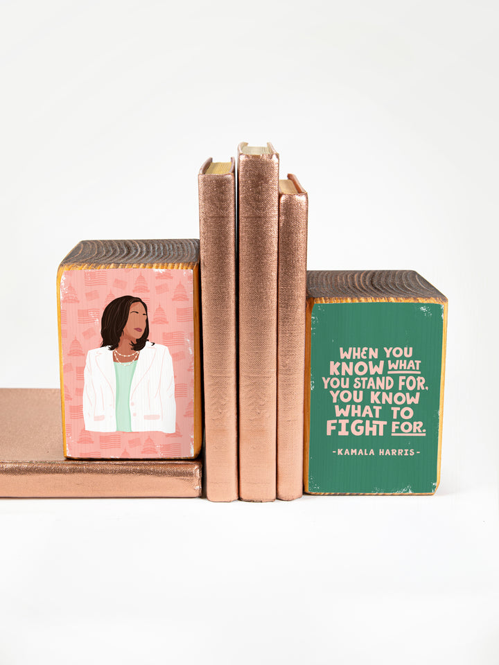 Kamala Harris - Fight Quote Wood Bookends, Set of 2