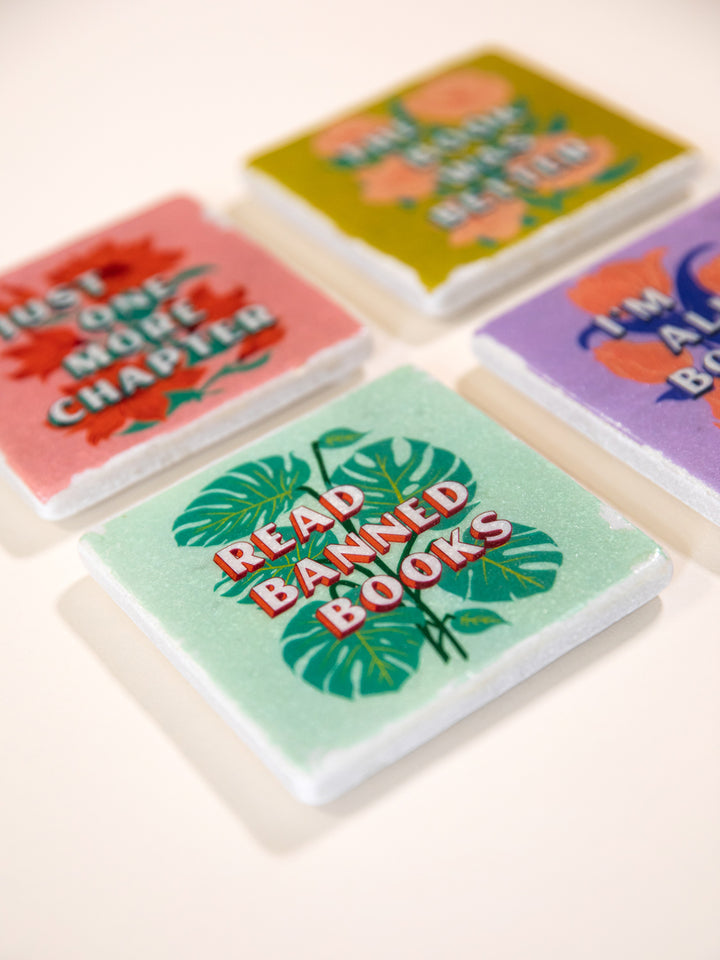 Book Lover Sayings - Bookish Marble Coaster Set of 4