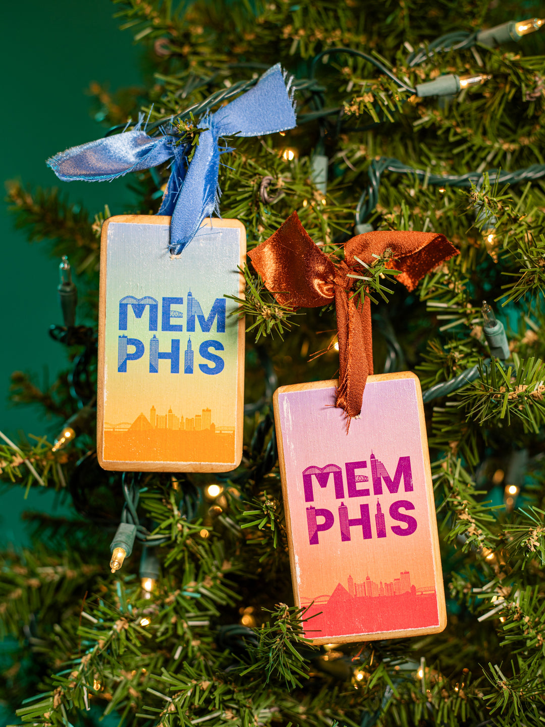 Memphis Skyline Colorful Wood Ornament