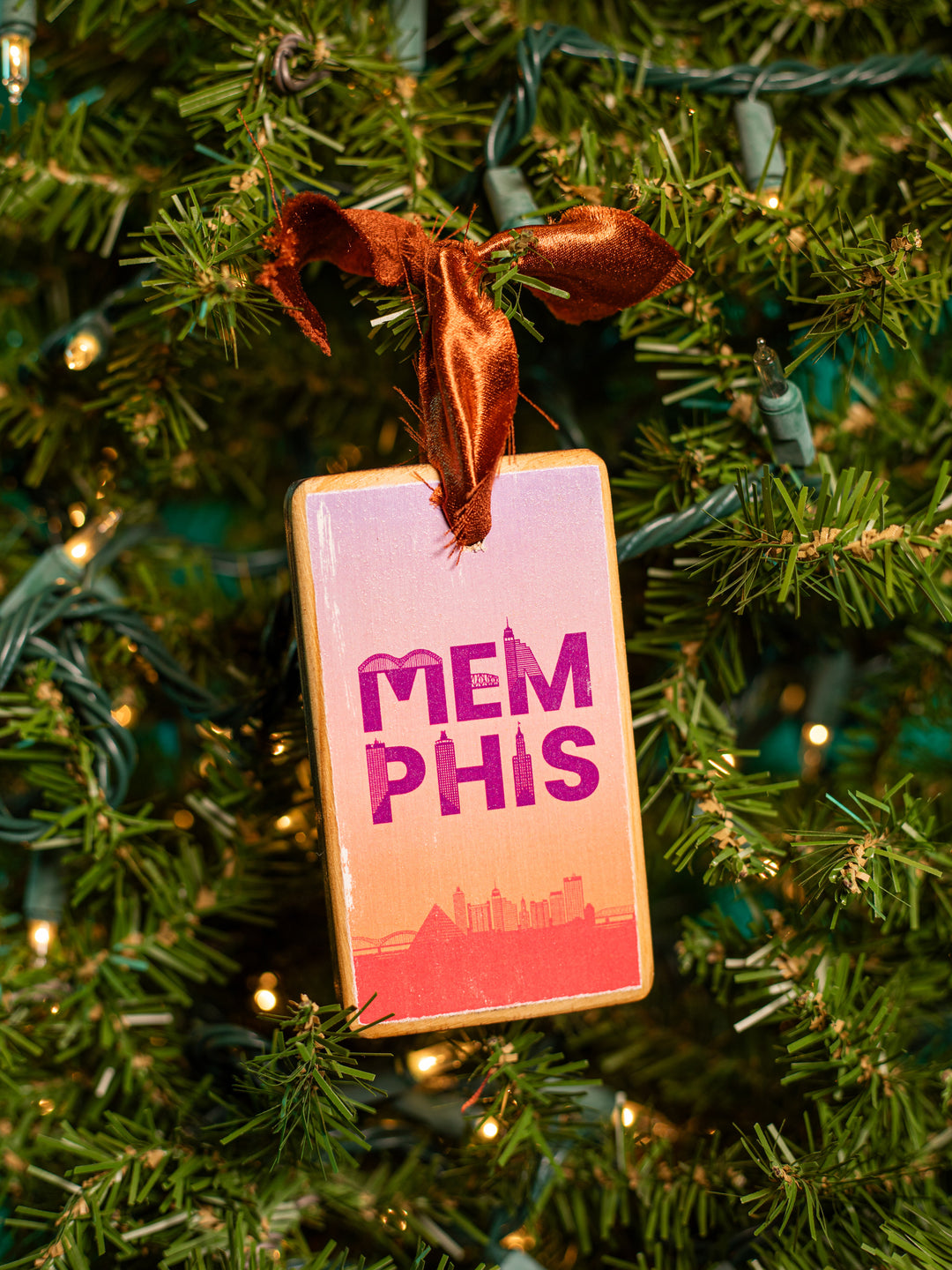 Memphis Skyline Colorful Wood Ornament