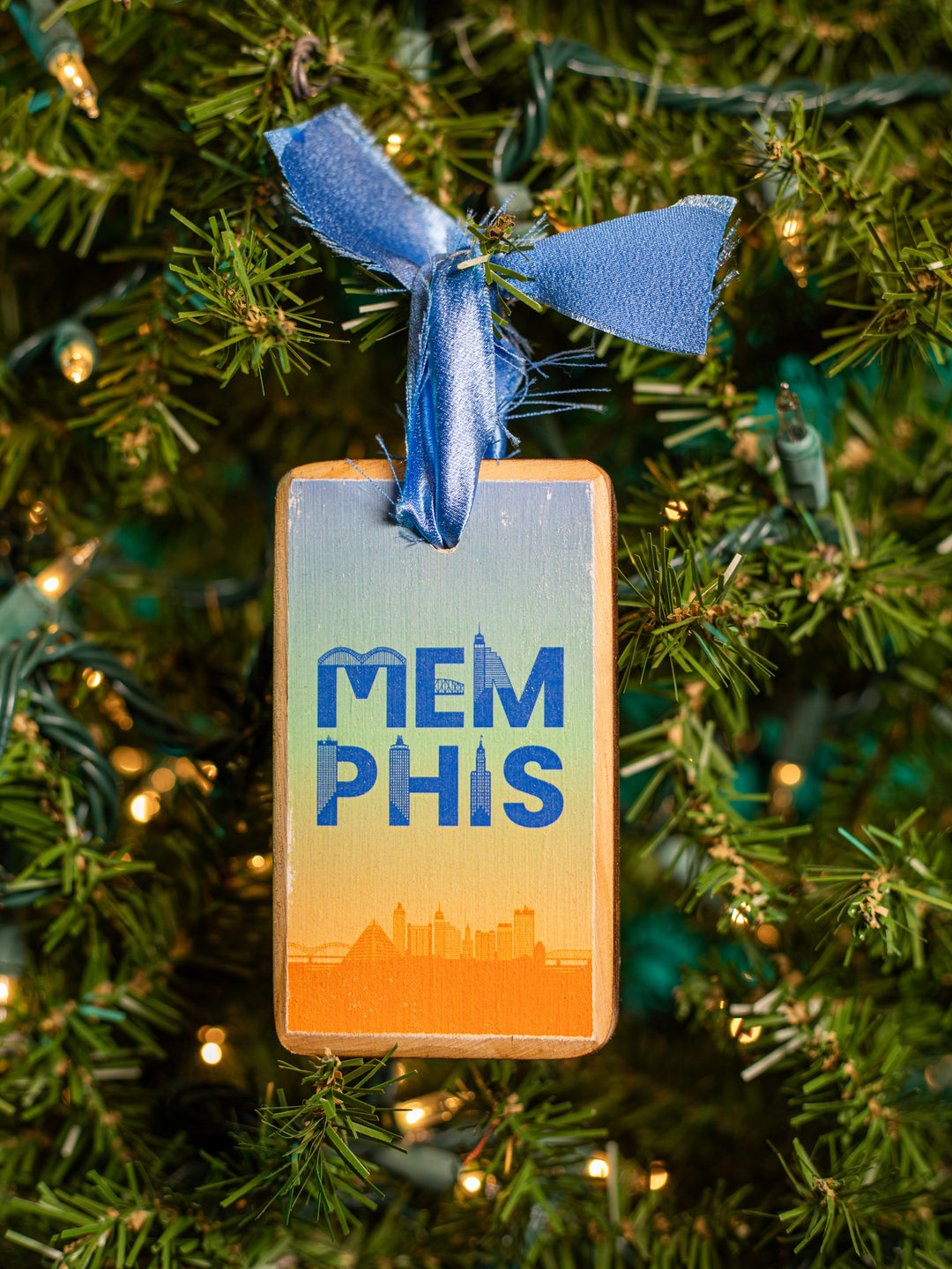 Memphis Skyline Colorful Wood Ornament