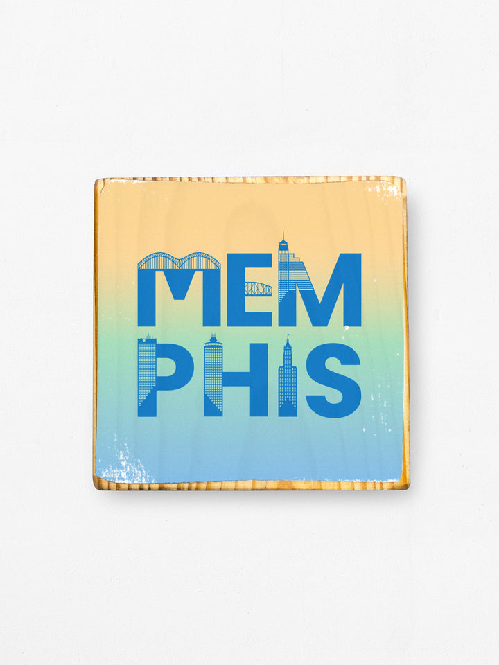 Memphis, TN, Colorful Gradient Skyline Illustration, Wood Wall Art