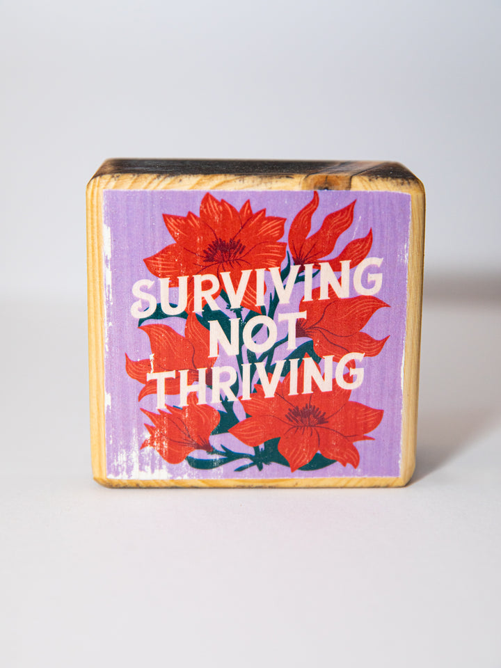 Surviving Not Thriving, Floral Botanical Illustration, Mini Wood Art