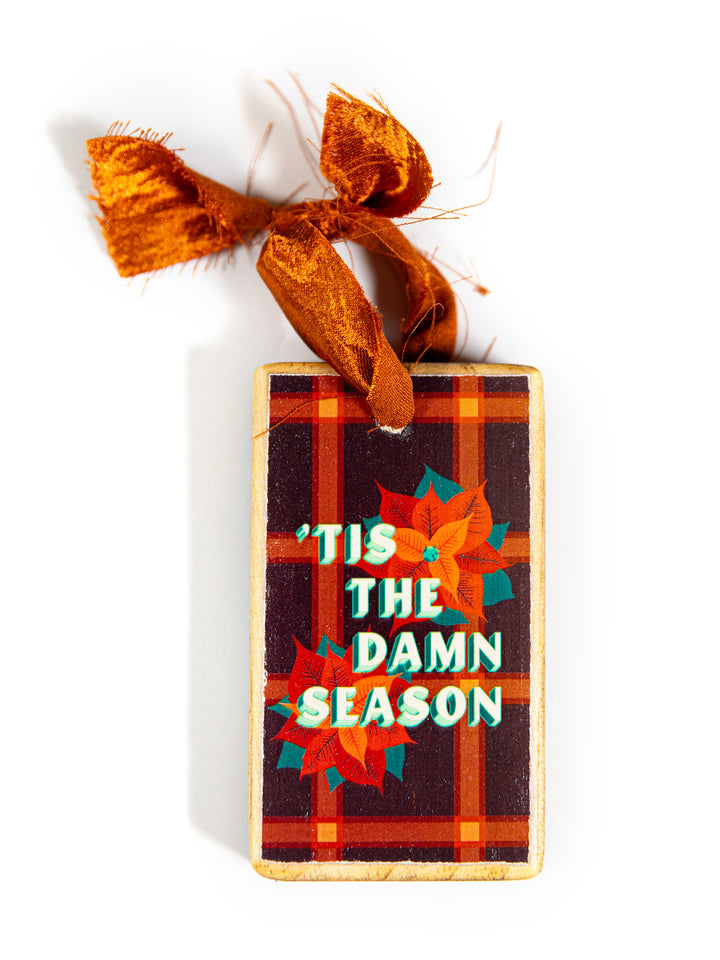 Tis the Damn Season, Plaid Wood Christmas Ornament
