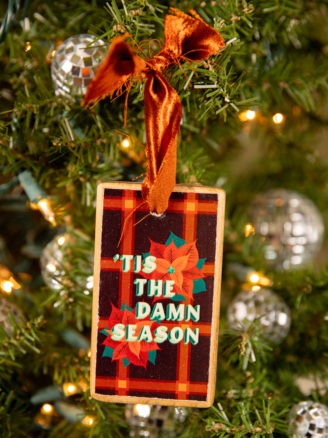 Tis the Damn Season, Plaid Wood Christmas Ornament