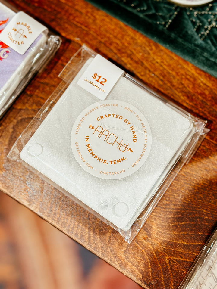 Back view with sticker Vote for reproductive freedom marble coaster
