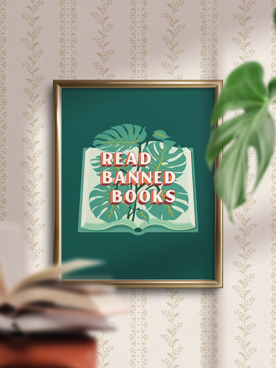 Read Banned Books, open book illustration wall art print