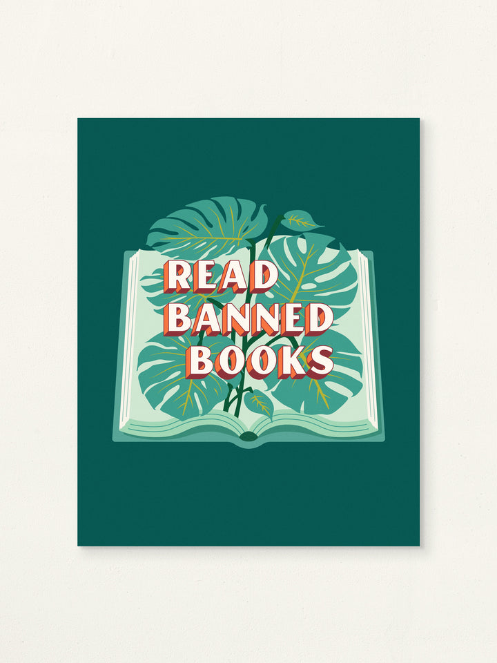 Read Banned Books, open book illustration wall art print