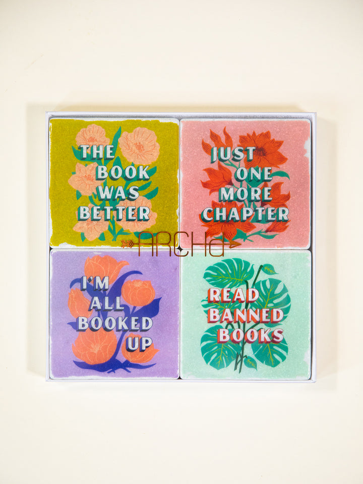 Book Lover Sayings - Bookish Marble Coaster Set of 4