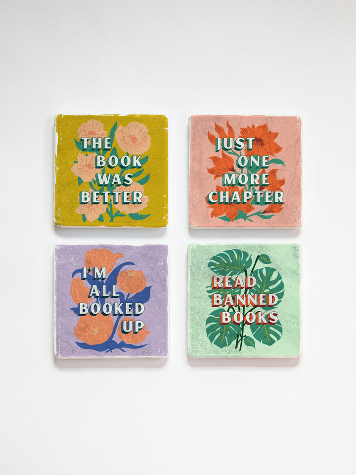 Book Lover Sayings - Bookish Marble Coaster Set of 4