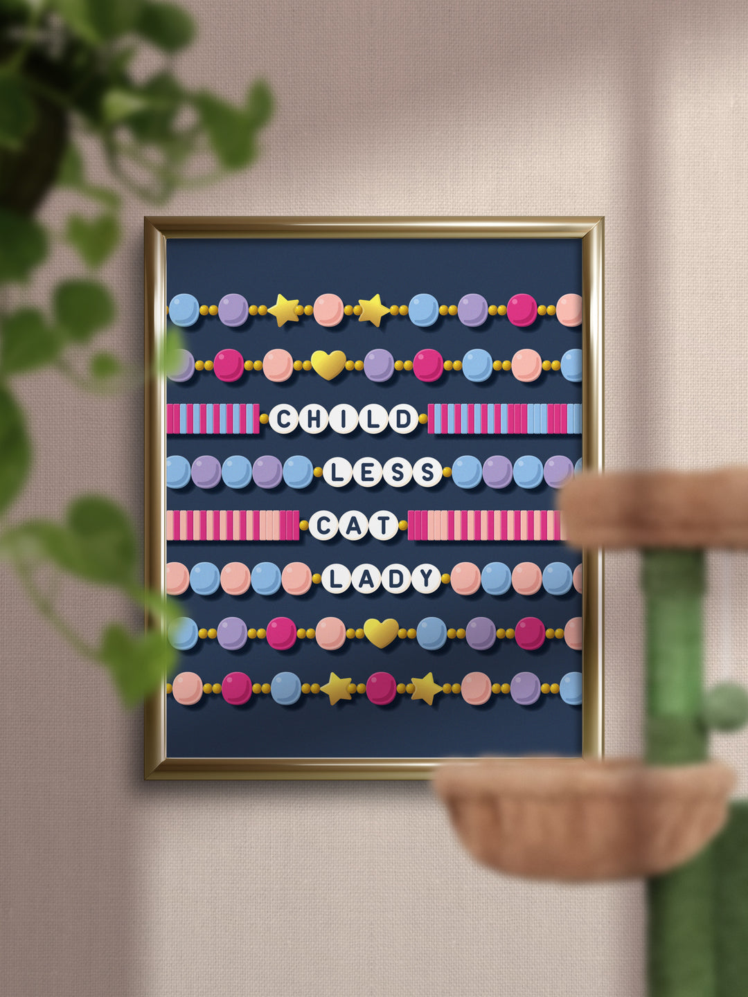 Childless Cat (or dog) Lady Friendship Bracelet Wall Art Print