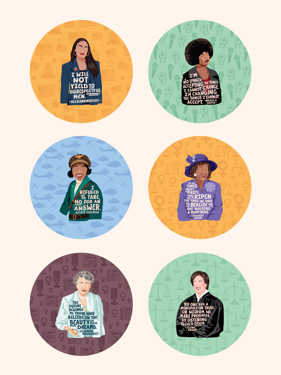 Feminist Icon Illustration Wood Round