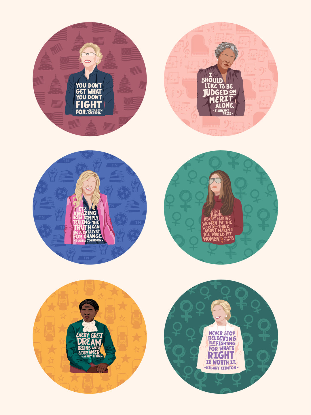 Feminist Icon Illustration Wood Round
