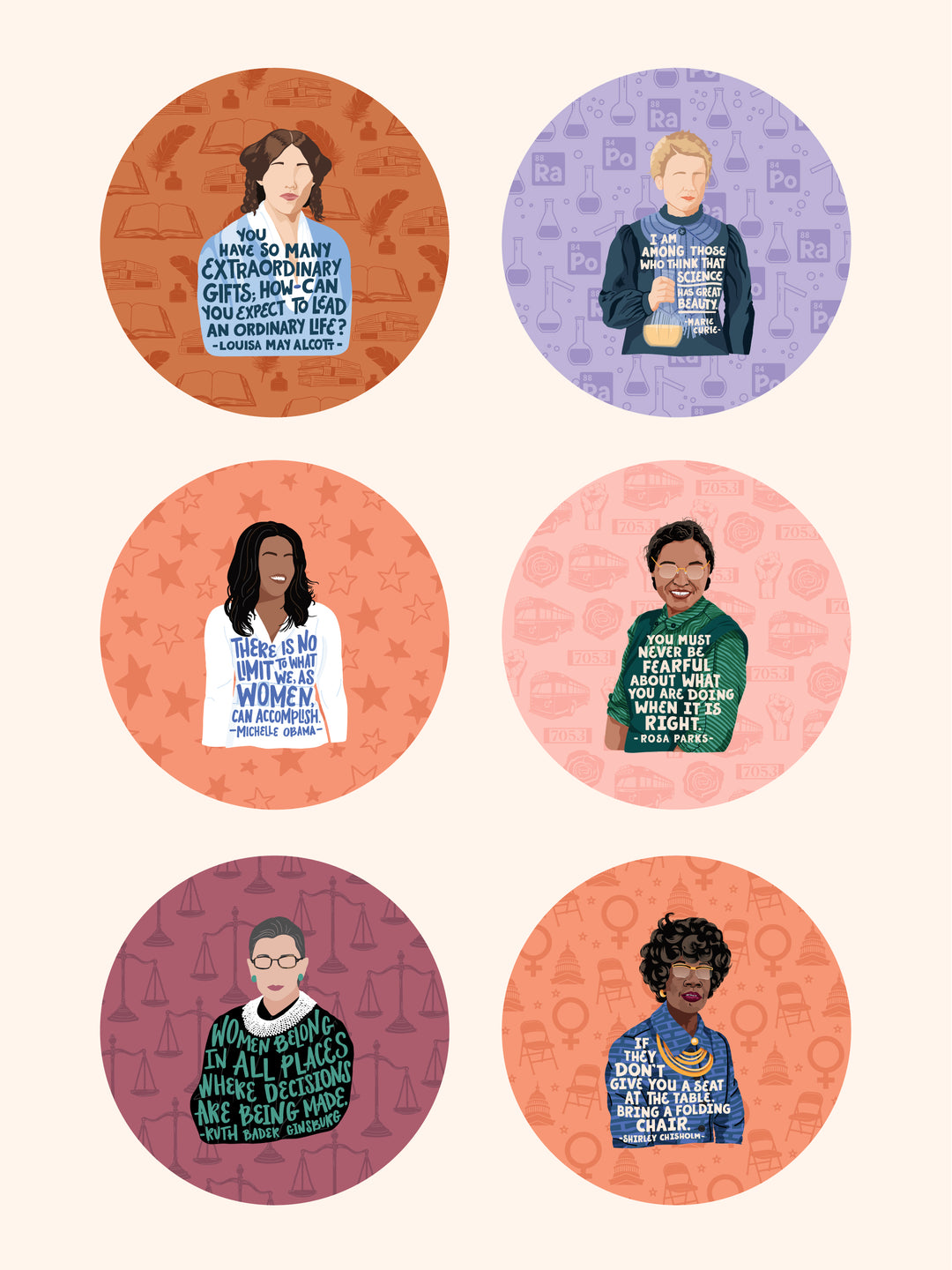 Feminist Icon Illustration Wood Round
