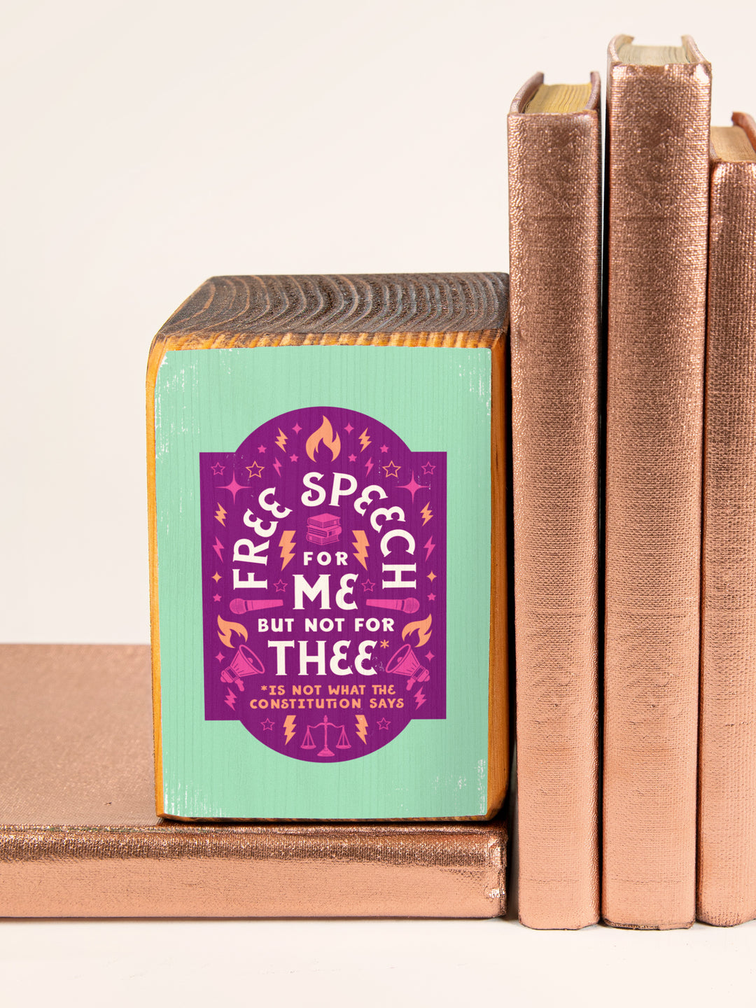Free Speech, First Amendment Quote, Single Wood Bookend