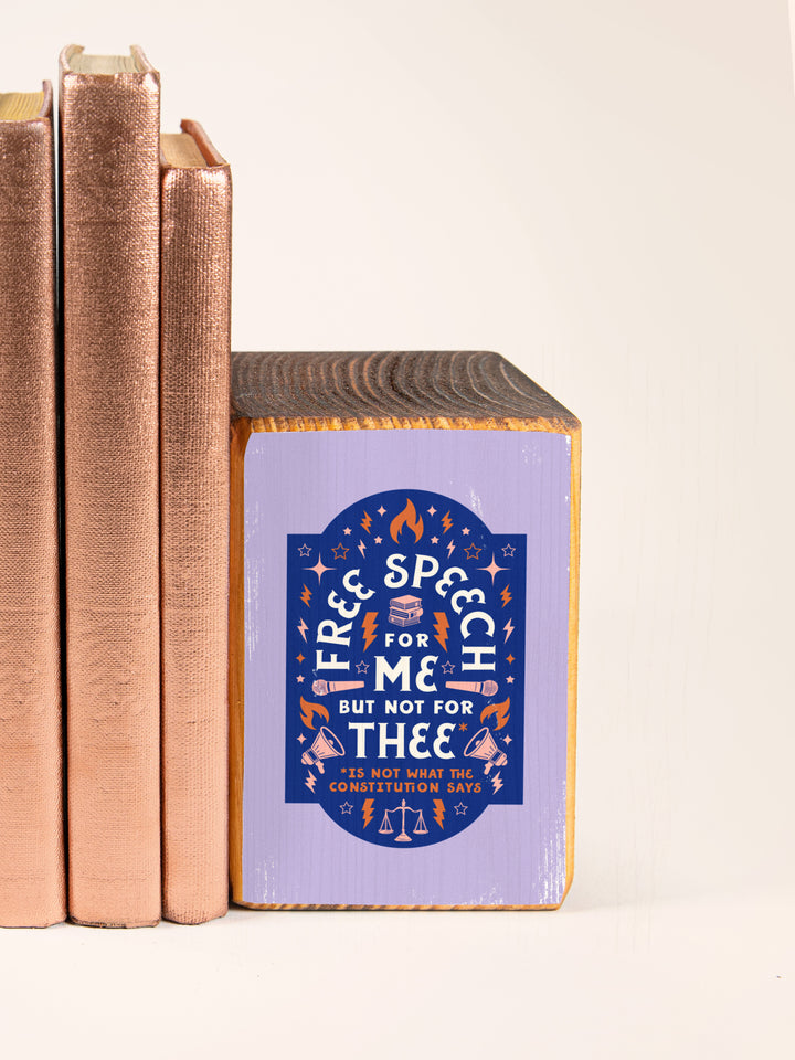 Free Speech, First Amendment Quote, Single Wood Bookend