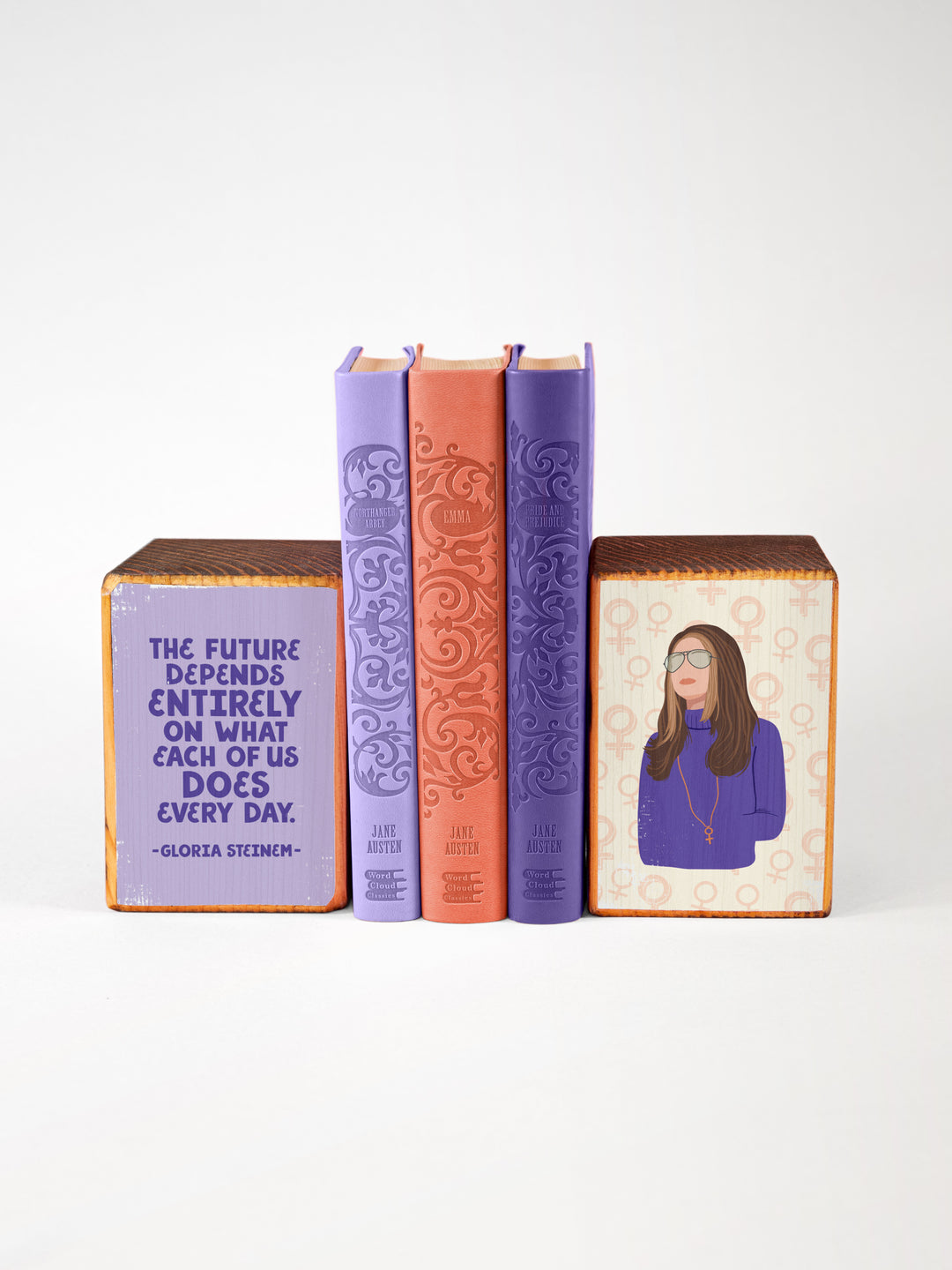 Gloria Steinem, Future Depends Quote, Wood Bookend Set of 2