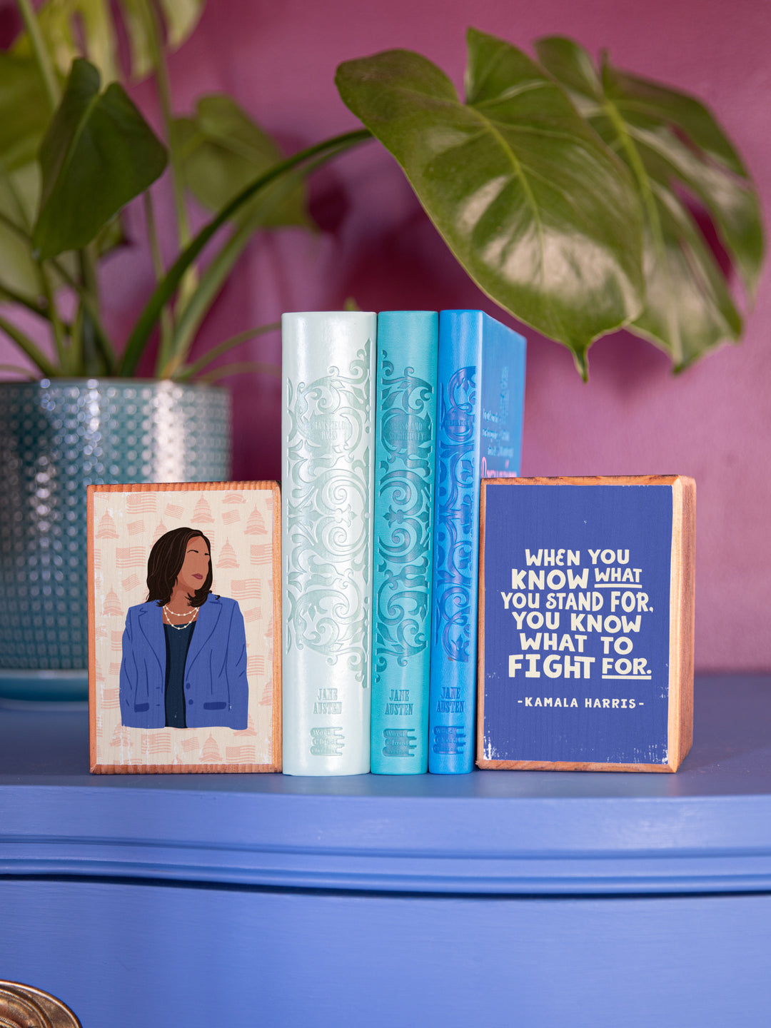 Kamala Harris - Fight Quote Wood Bookends, Set of 2