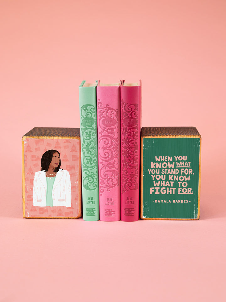 Kamala Harris - Fight Quote Wood Bookends, Set of 2