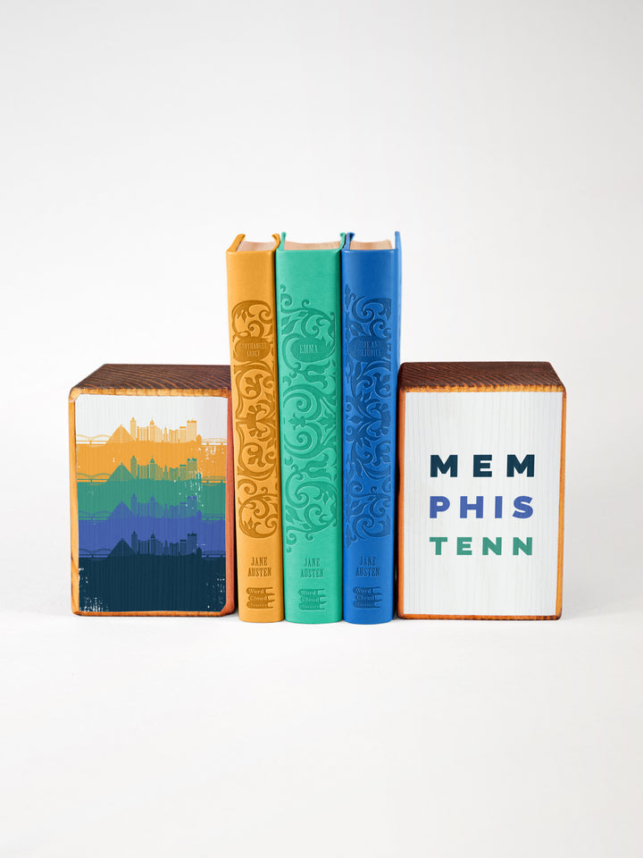 Memphis, Tennessee, retro city skyline bookend set