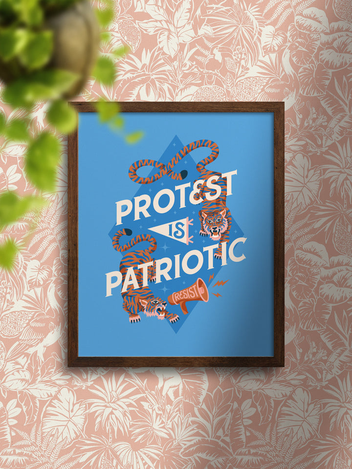 Protest is Patriotic, Tiger Illustrated Protest Wall Art Print