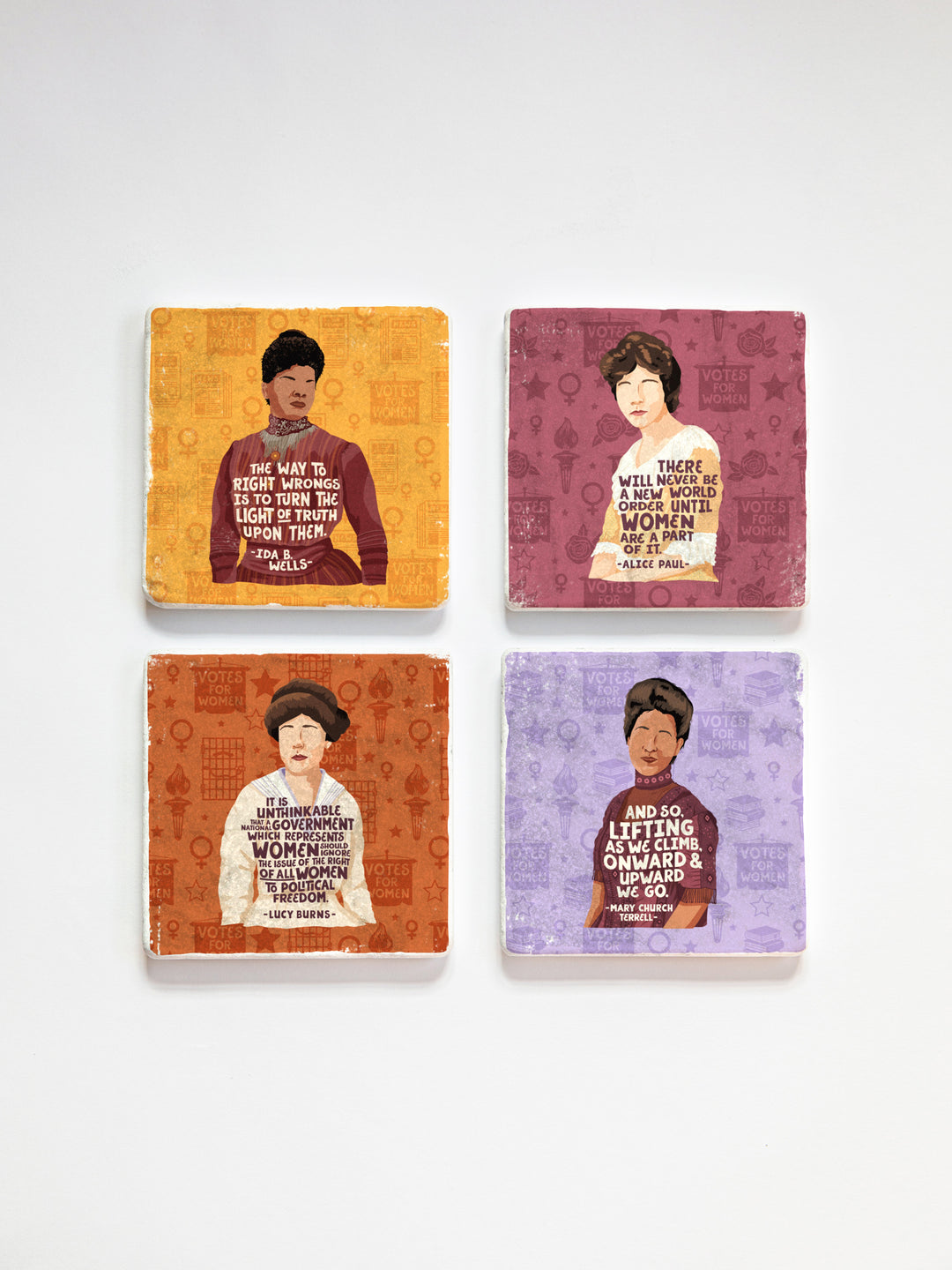 Iconic Women Quotes, Marble Coaster Set of 4, Mix-and-Match