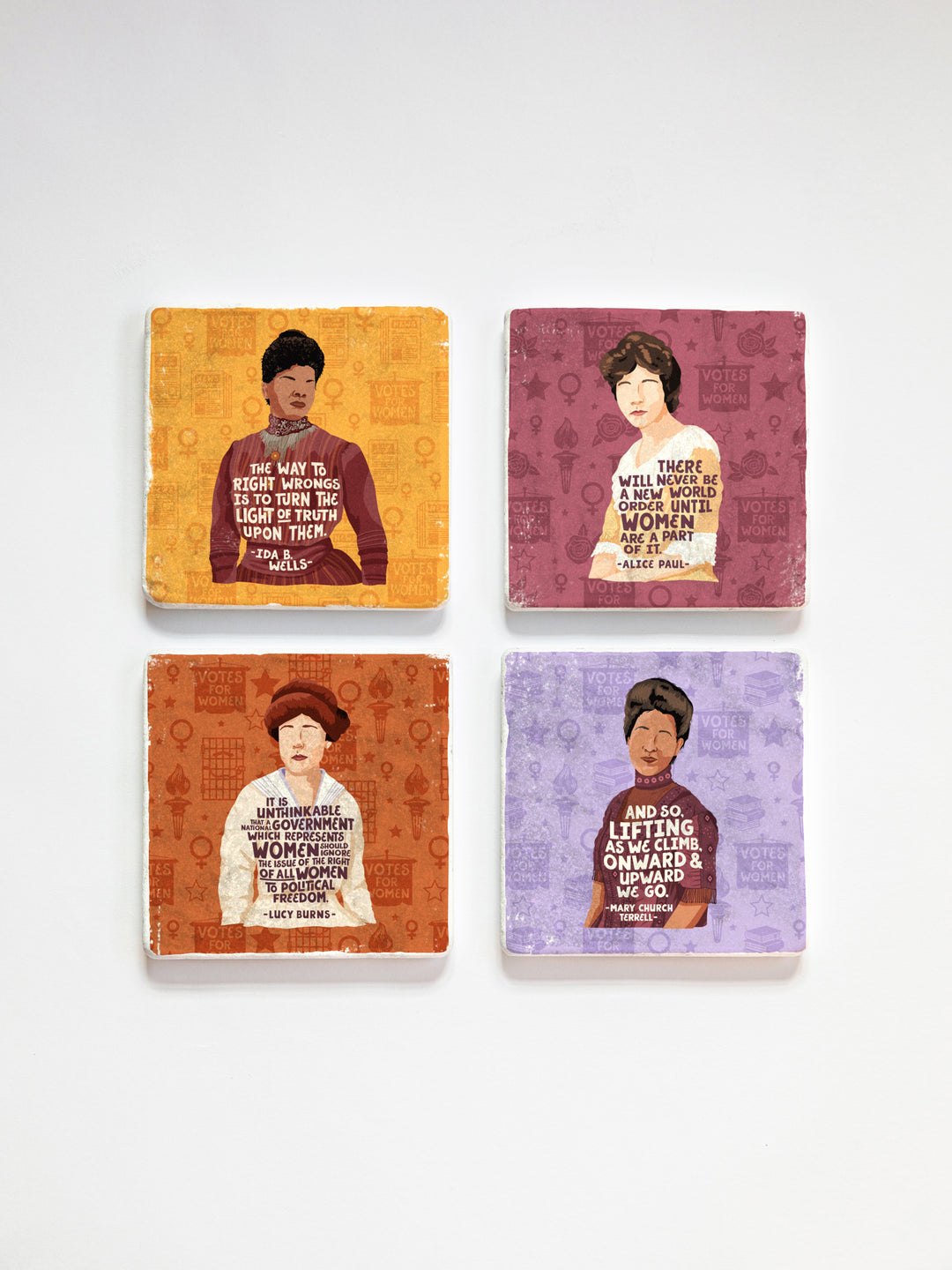 Iconic Women Quotes, Marble Coaster Set of 4, Mix-and-Match