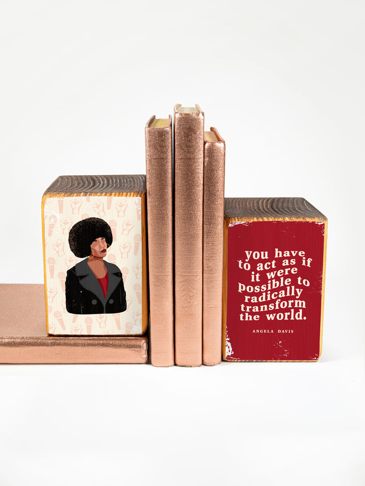 Angela Davis illustration woman activist feminist leader icon inspirational quote wood bookend home decor. Angela Davis art