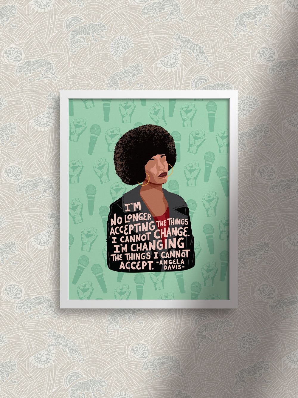 angela davis art print on green background. Angela Davis art