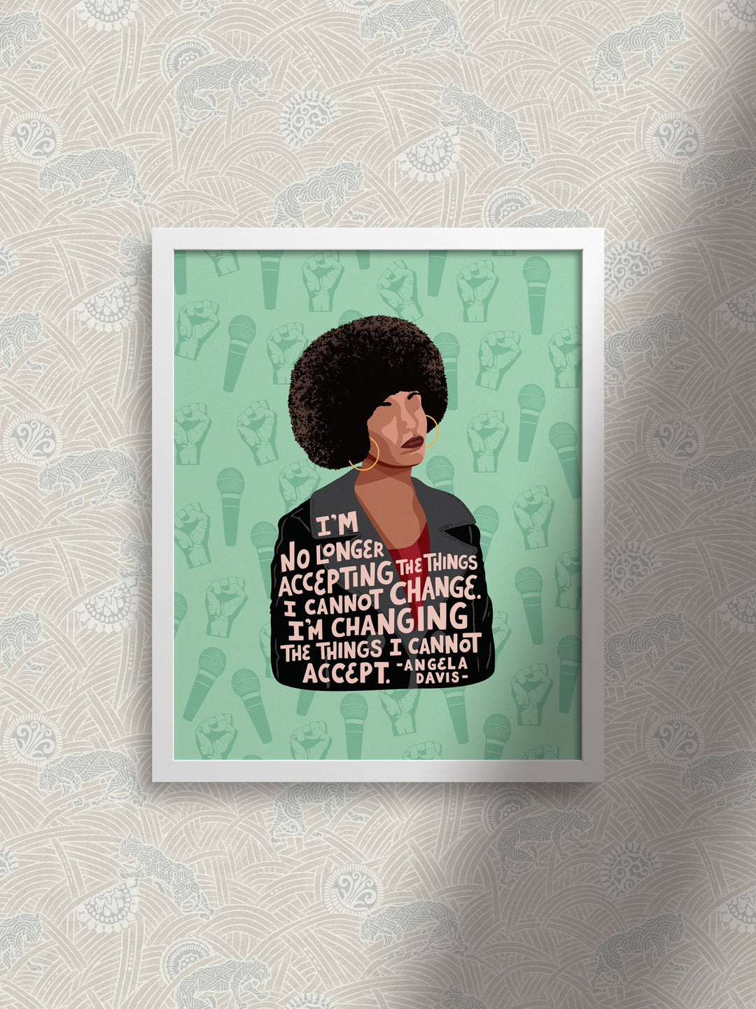 angela davis art print on green background. Angela Davis art