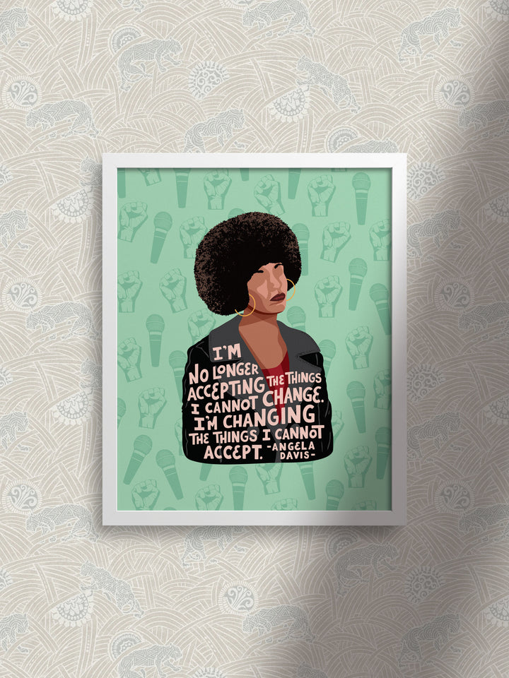 angela davis art print on green background. Angela Davis art