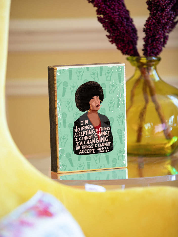 angela davis wood art on table. Angela Davis art