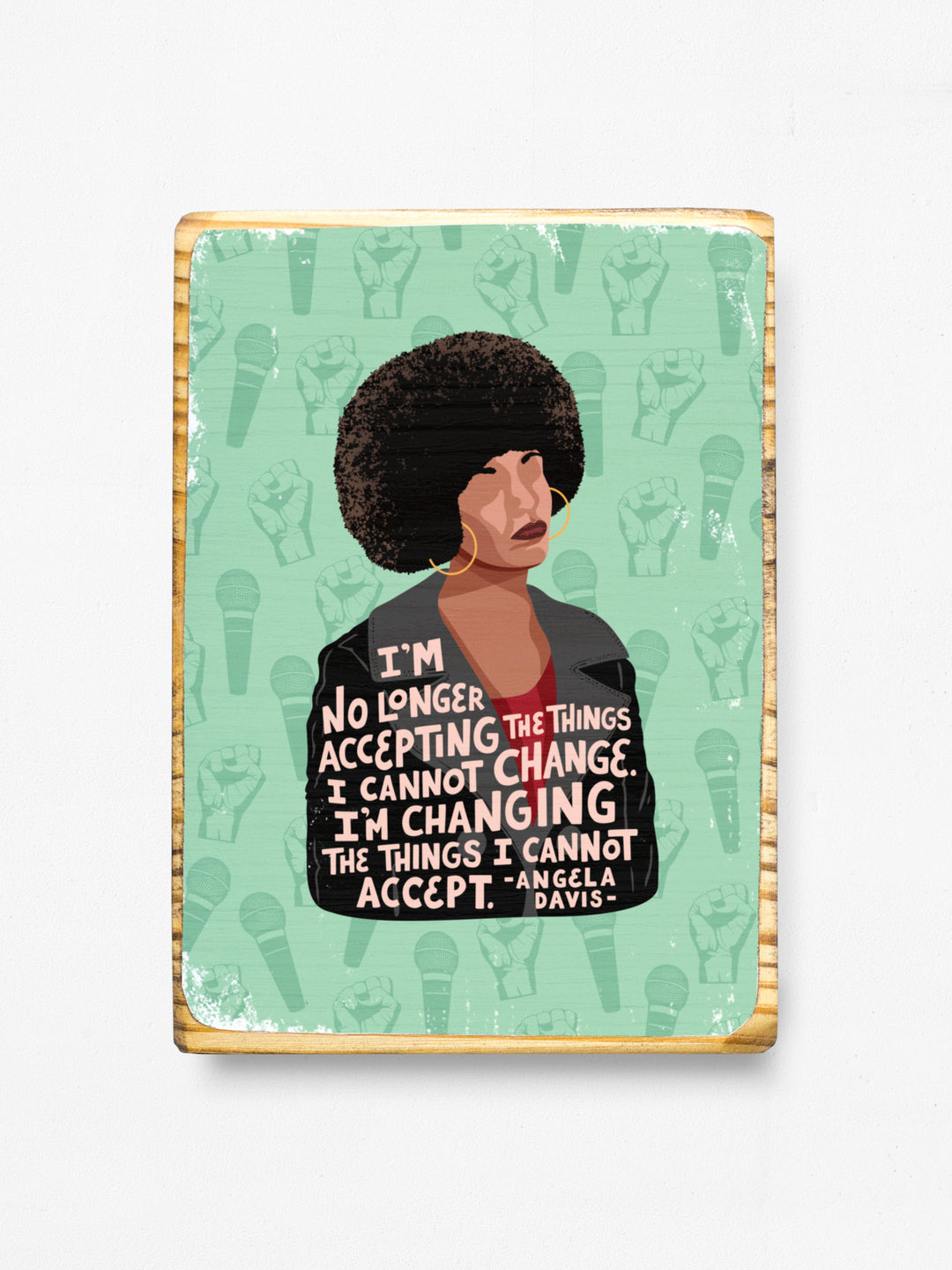 angela davis wood art on green background. Angela Davis art