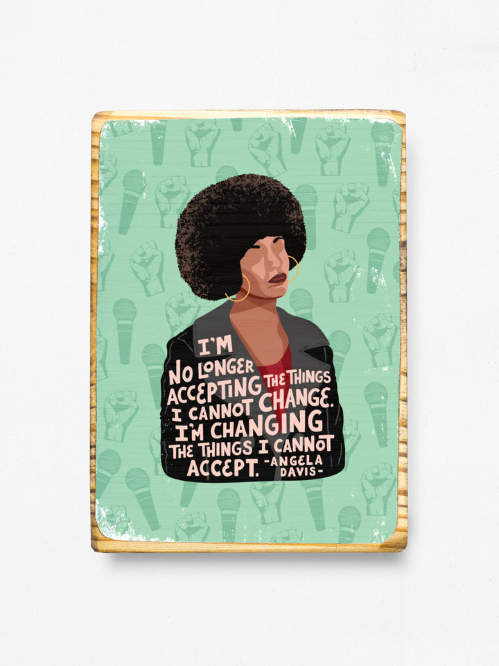 angela davis wood art on green background. Angela Davis art