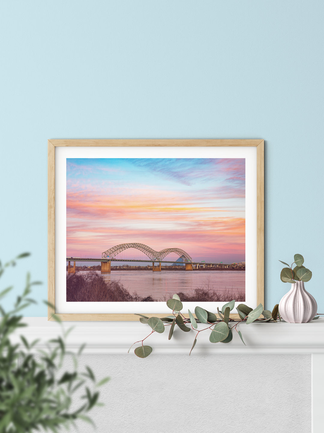 Memphis, Tennessee, bridge at sunset cotton candy skies photography print