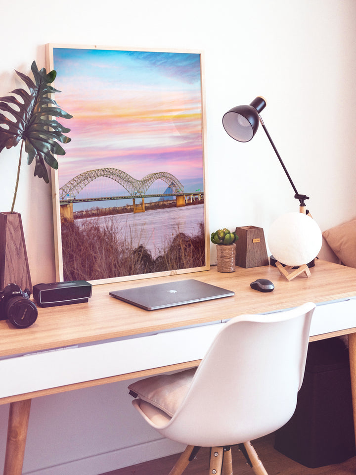 Memphis, Tennessee, bridge at sunset cotton candy skies photography print
