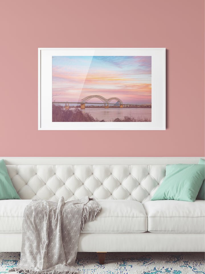 Memphis, Tennessee, bridge at sunset cotton candy skies photography print