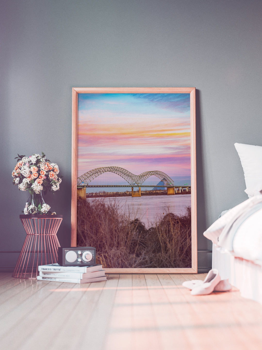 Memphis, Tennessee, bridge at sunset cotton candy skies photography print