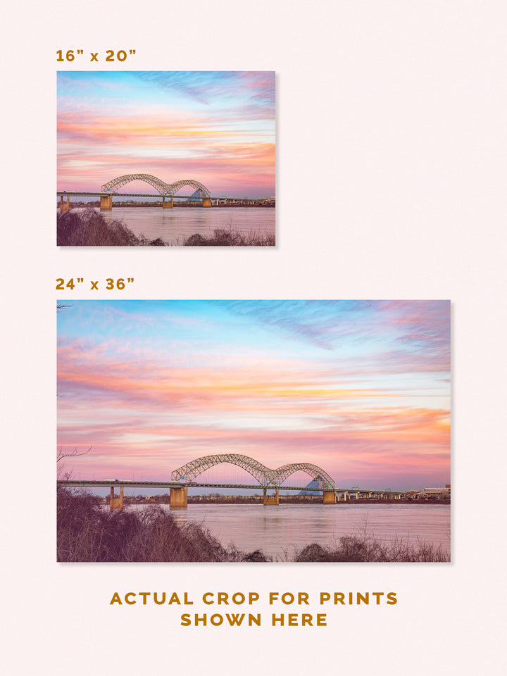 Memphis, Tennessee, bridge at sunset cotton candy skies photography print
