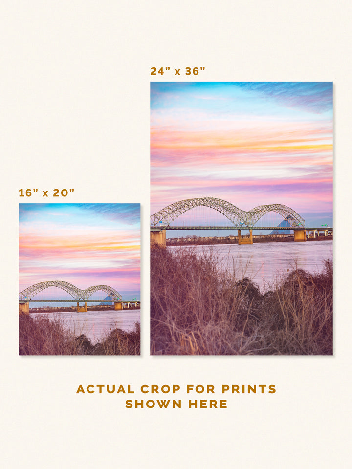 Memphis, Tennessee, bridge at sunset cotton candy skies photography print