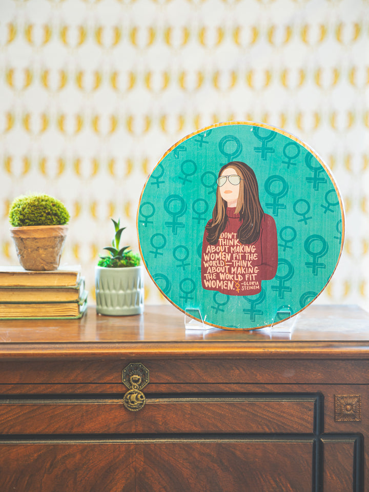 Gloria Steinem feminist wood round wall art home decor