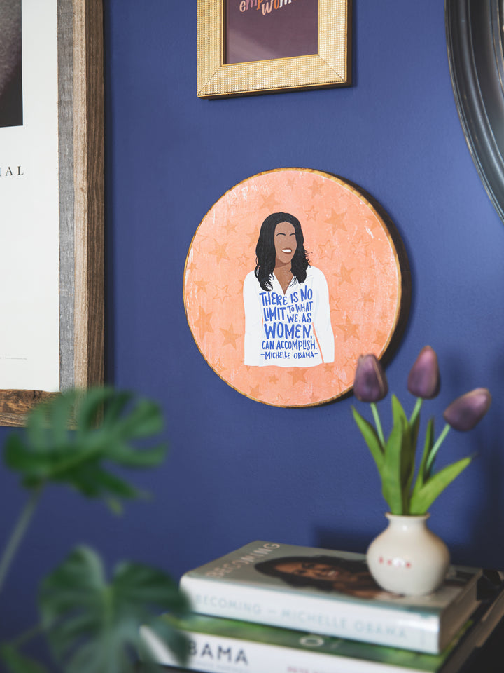 Michelle Obama feminist wood round wall art home decor