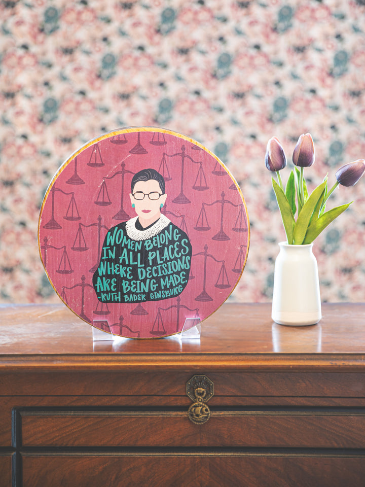 Ruth Bader Ginsburg (RBG) feminist wood round wall art home decor